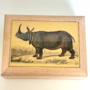 Vintage Kimberly Enterprises Art Tile Rhinoceros Jewelry Music Box